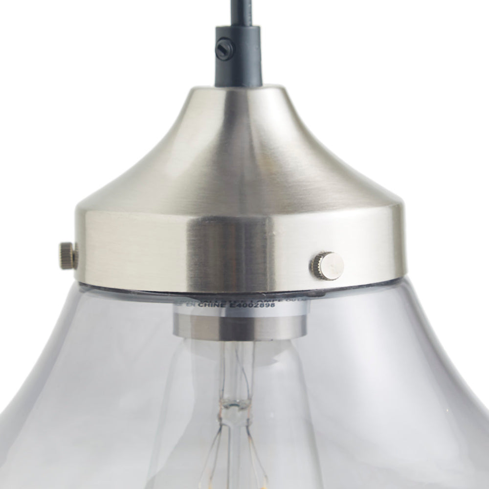 Smoke Grey Bell-Shaped Glass Pendant Light | Antique Brass Ceiling Mount, Modern Kitchen Hanging Fixture