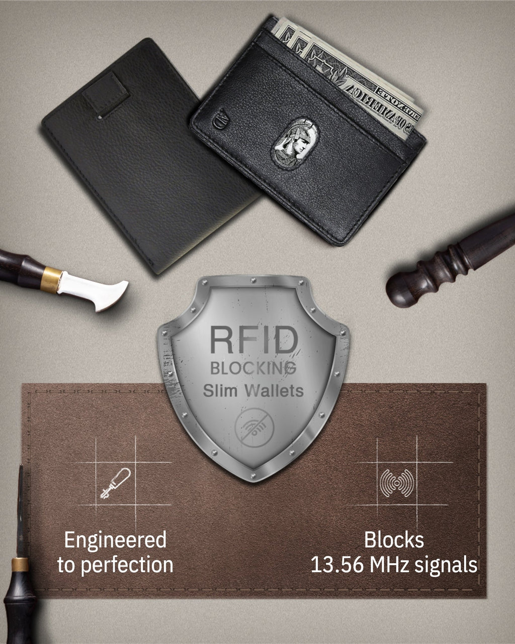 Genuine Leather Slim Bifold Wallet – Pull-Strap Card Access, RFID Blocking