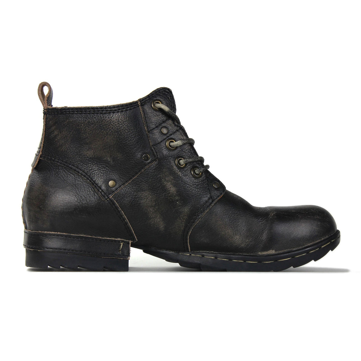 OSSTONE Moto Boots for Men Vintage Zipper-up Retro Leather Chukka Boots Distressed Rock n roll Bike Shoes Punk Boots OS-6015-3-B-D