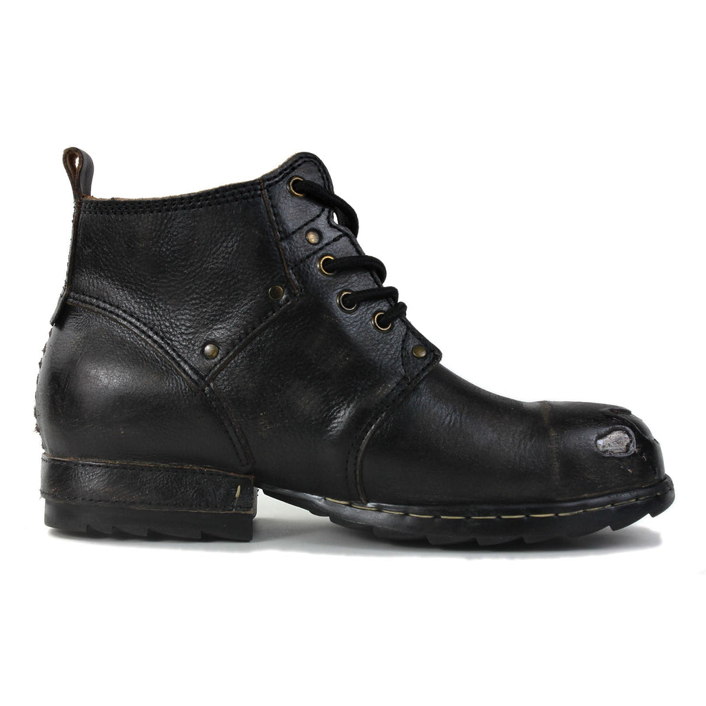 OSSTONE Moto Boots for Men Vintage Zipper-up Retro Leather Chukka Boots Distressed Rock n roll Bike Shoes Punk Boots OS-6015-3-E