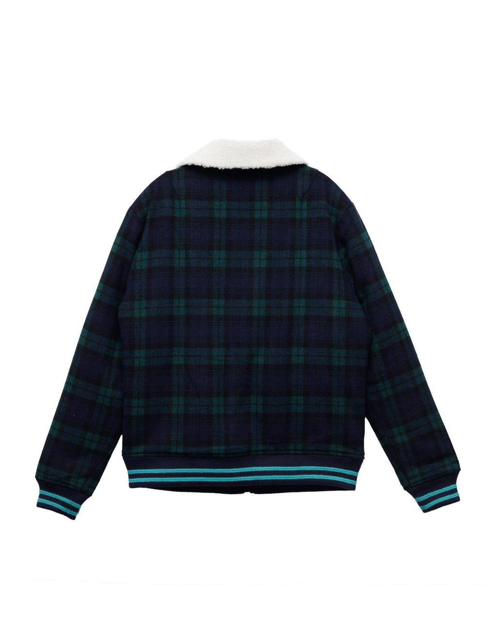 Men's Wool Blend Plaid Jacket with Sherpa Collar in Green - Konus Brand