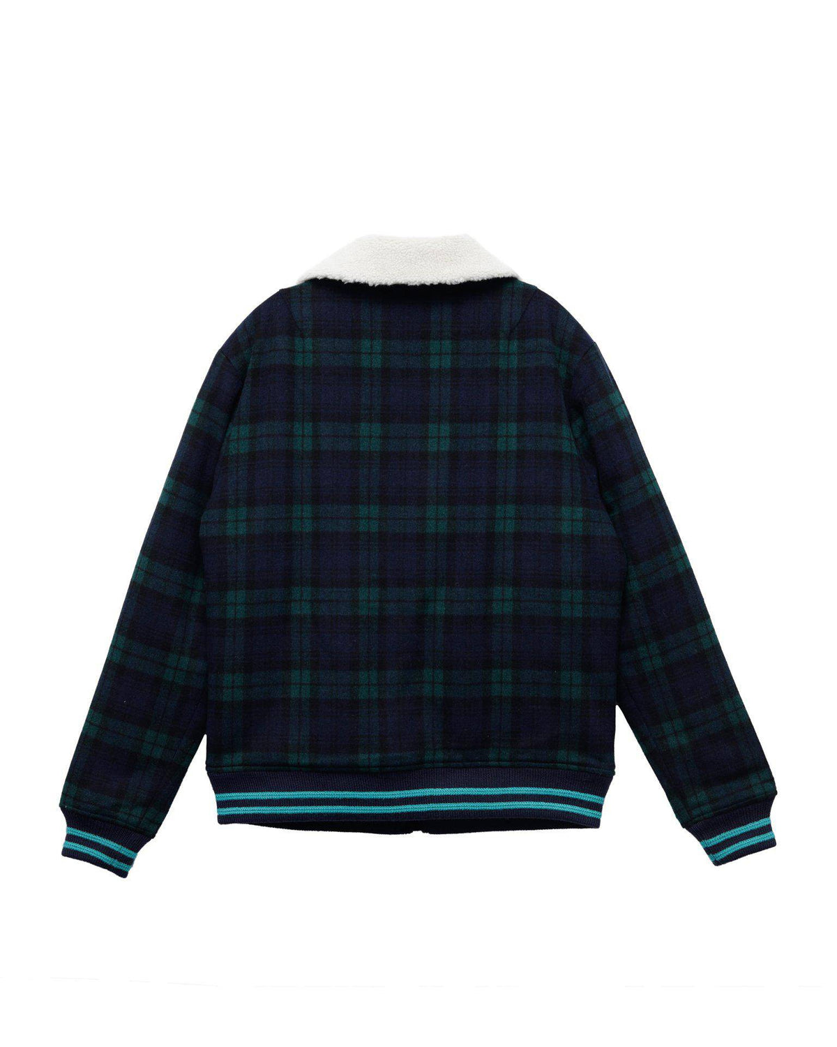 Men's Wool Blend Plaid Jacket with Sherpa Collar in Green - Konus Brand