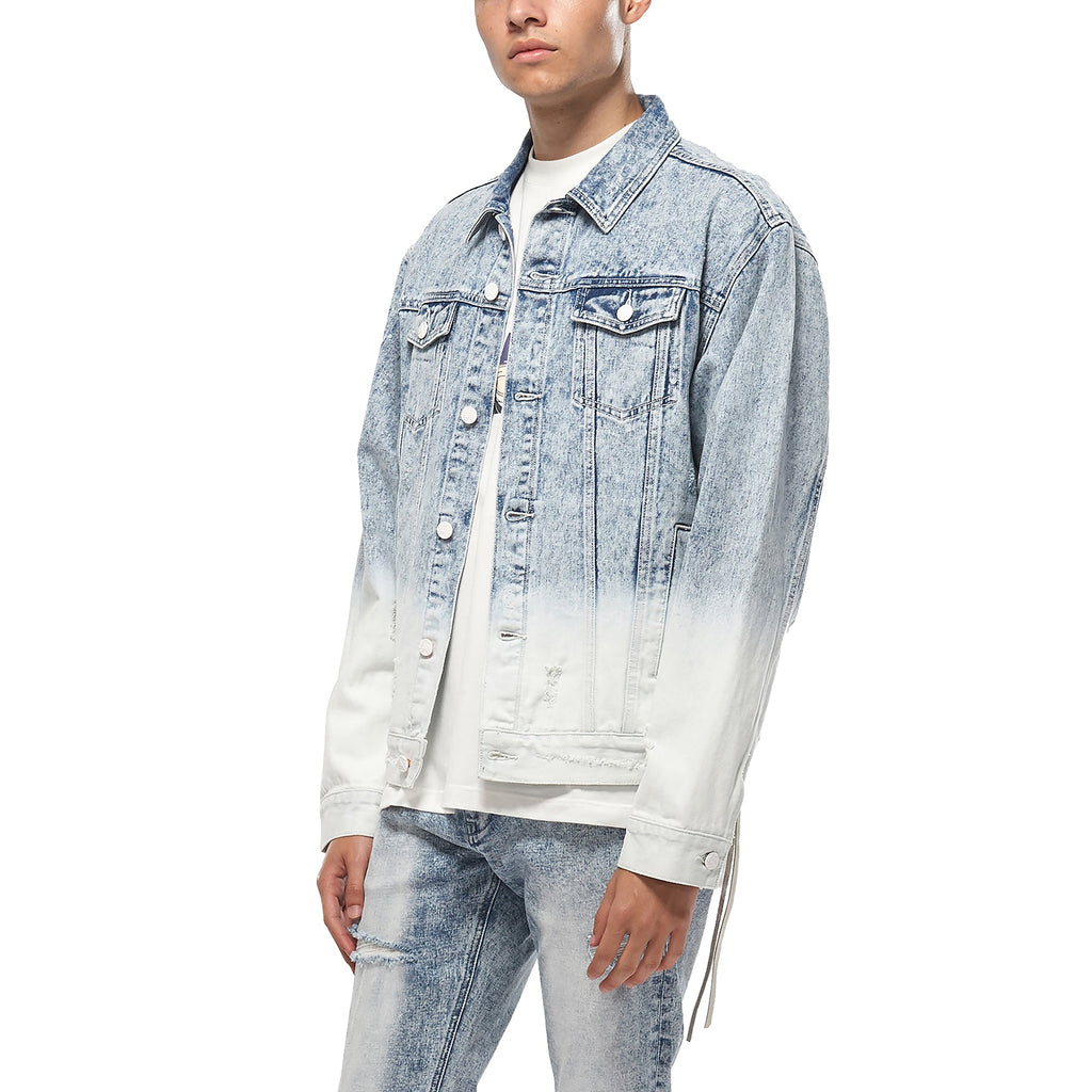 Men's Denim Trucker Jacket with Ombre Bleaching - Konus Brand