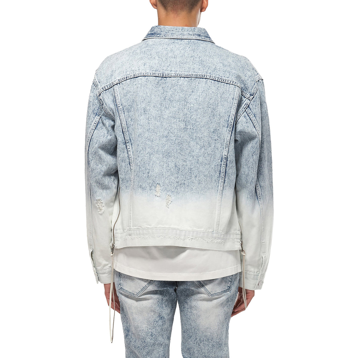 Men's Denim Trucker Jacket with Ombre Bleaching - Konus Brand