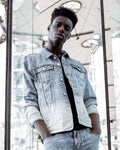 Men's Denim Trucker Jacket with Ombre Bleaching - Konus Brand