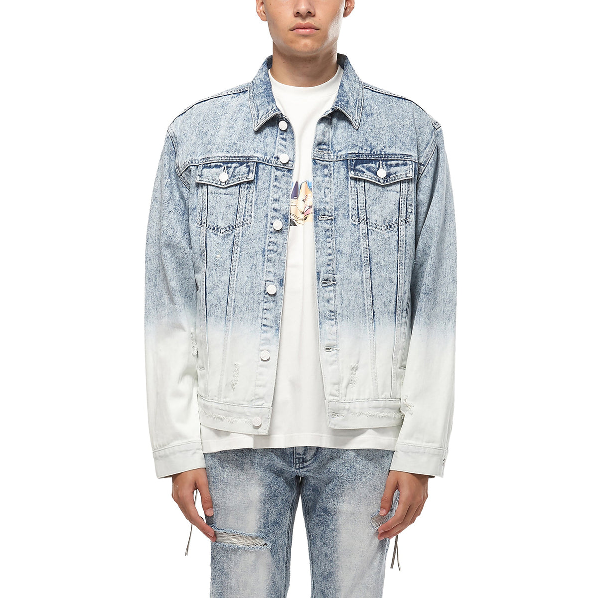 Men's Denim Trucker Jacket with Ombre Bleaching - Konus Brand