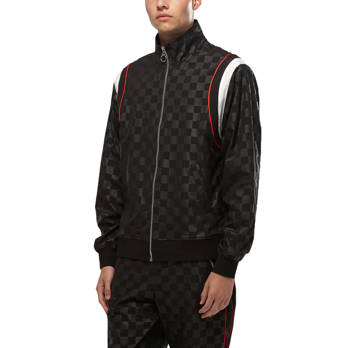 Men's Tonal Checker Windbreaker Jacket in Black - Konus Brand
