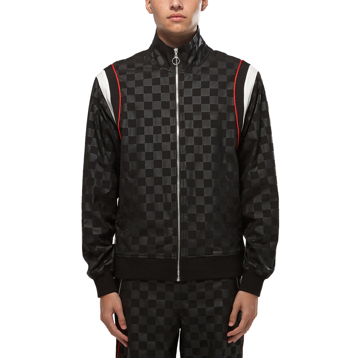 Men's Tonal Checker Windbreaker Jacket in Black - Konus Brand