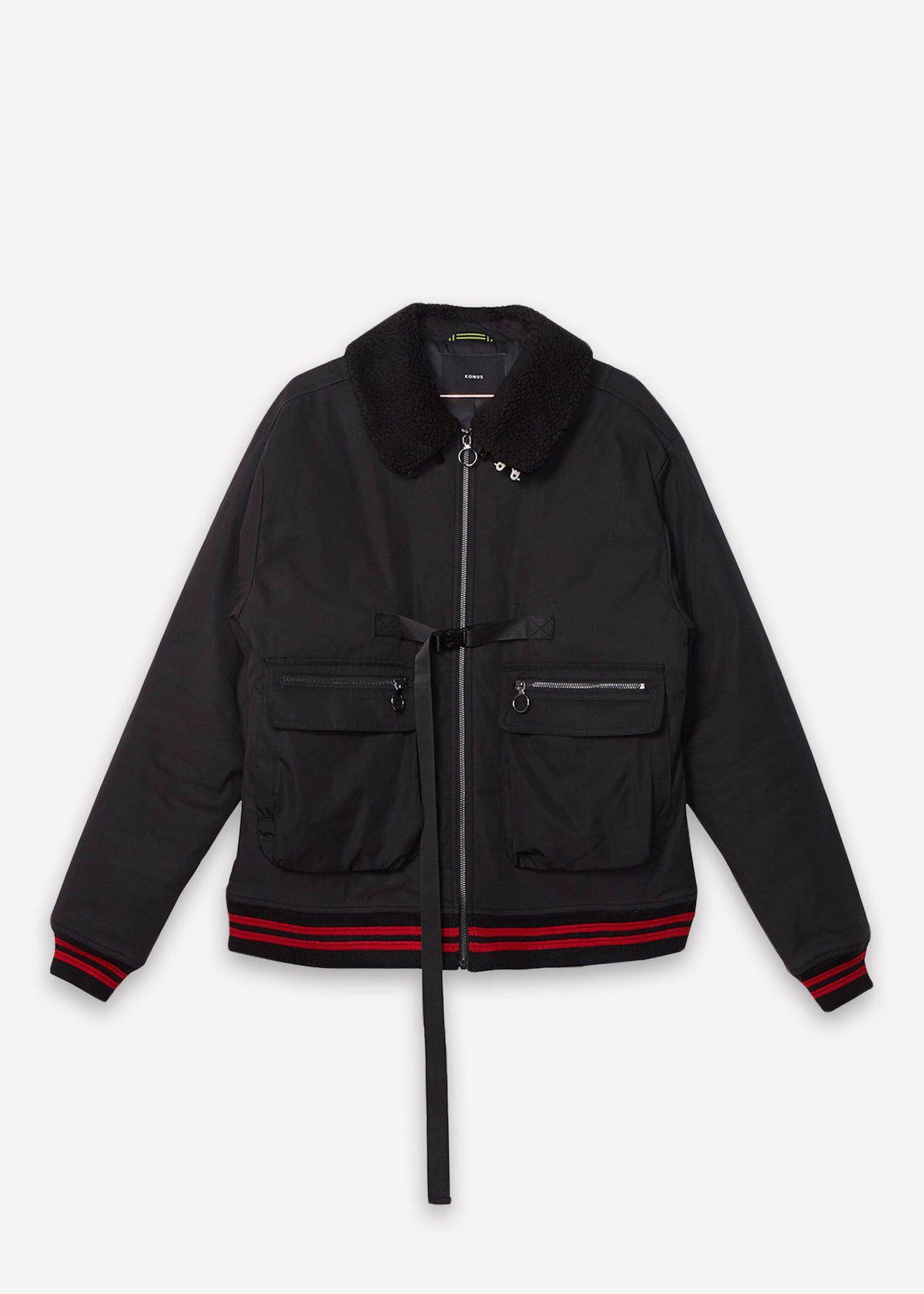 Men's Sherpa Collar MA2 Bomber Jacket in Black - Konus Brand