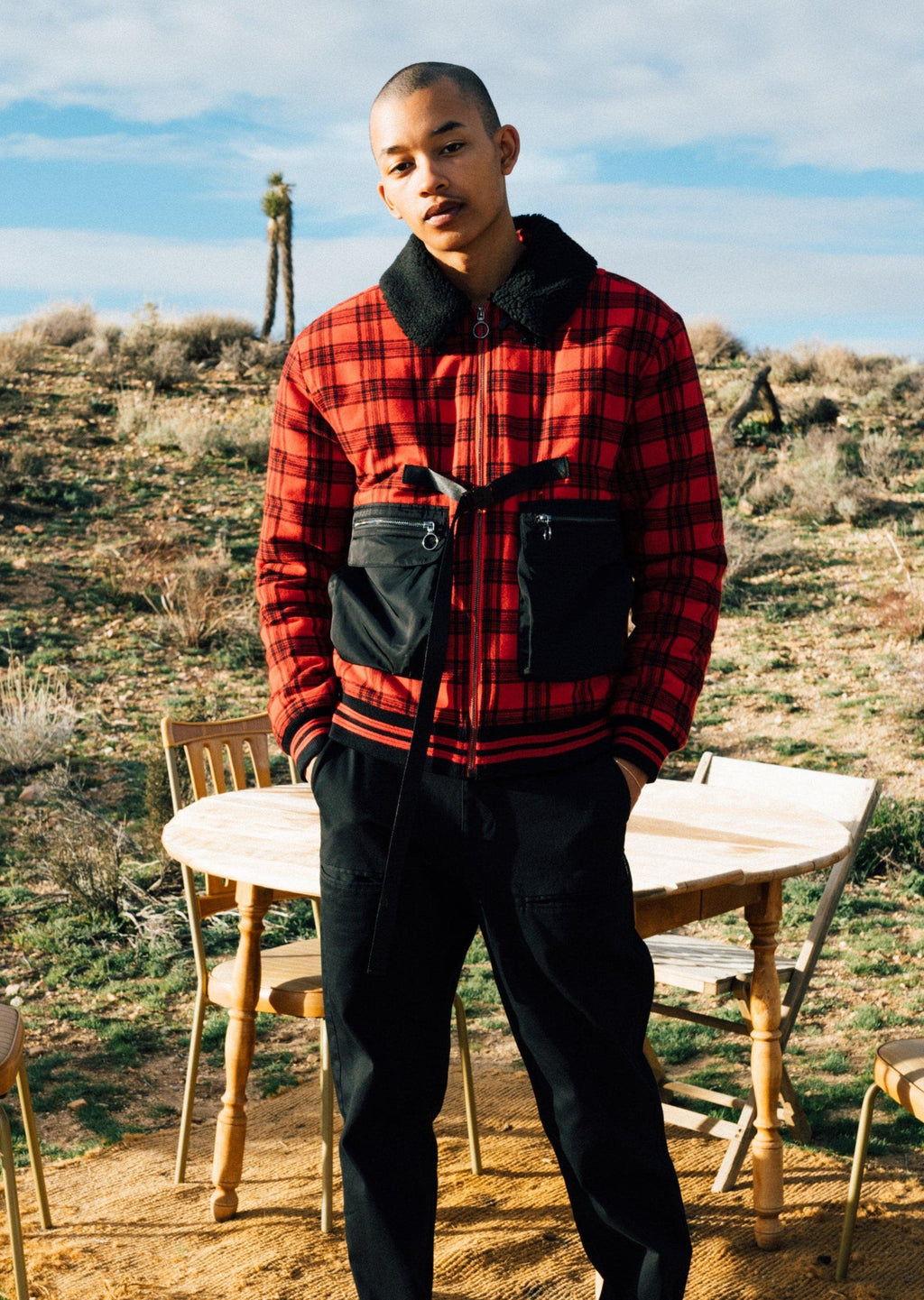 Men's Sherpa Collar MA2 Bomber Jacket in Red - Konus Brand
