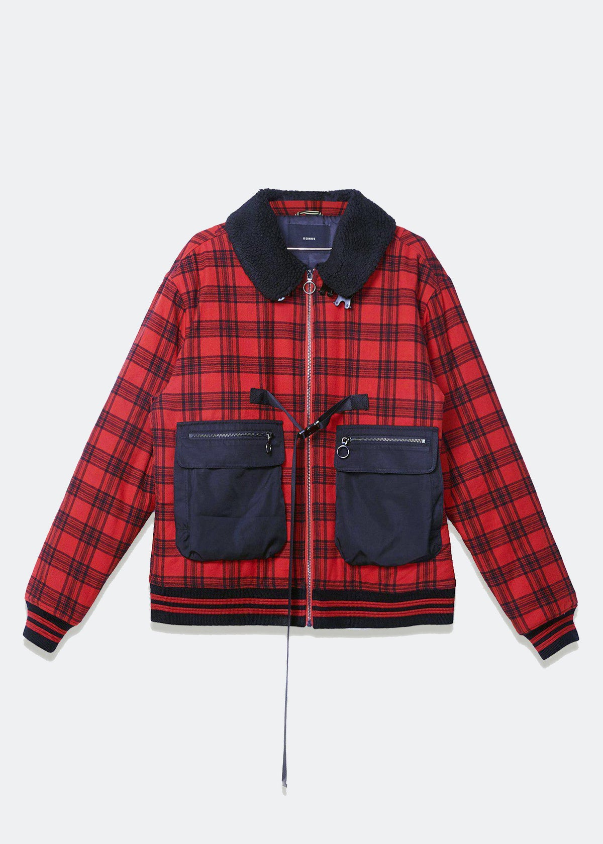 Men's Sherpa Collar MA2 Bomber Jacket in Red - Konus Brand