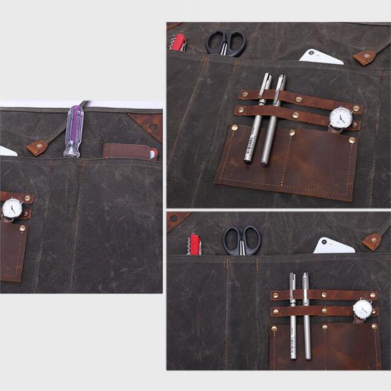 Waxed Canvas Gardening Apron Multifunction Craftsman Apron Retro Waterproof Apron YD5790