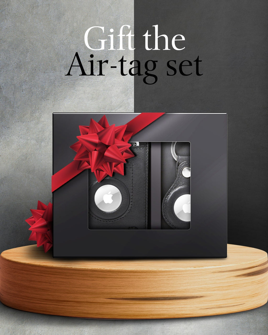 Leather Money Clip Wallet + AirTag Keychain Gift Set – RFID Blocking