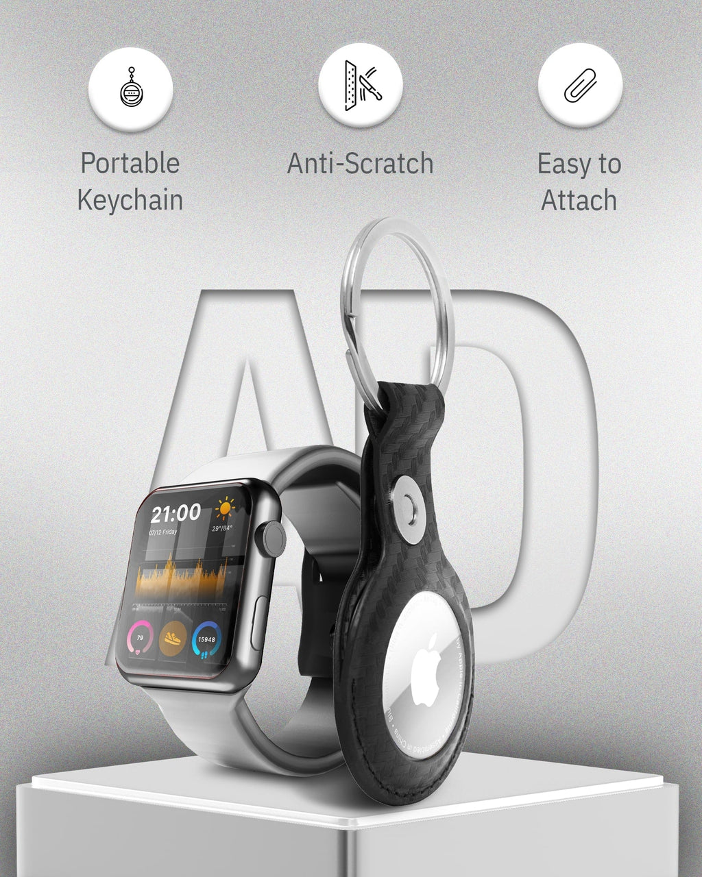 Genuine Leather AirTag Keychain – Protective Holder with Metal Ring
