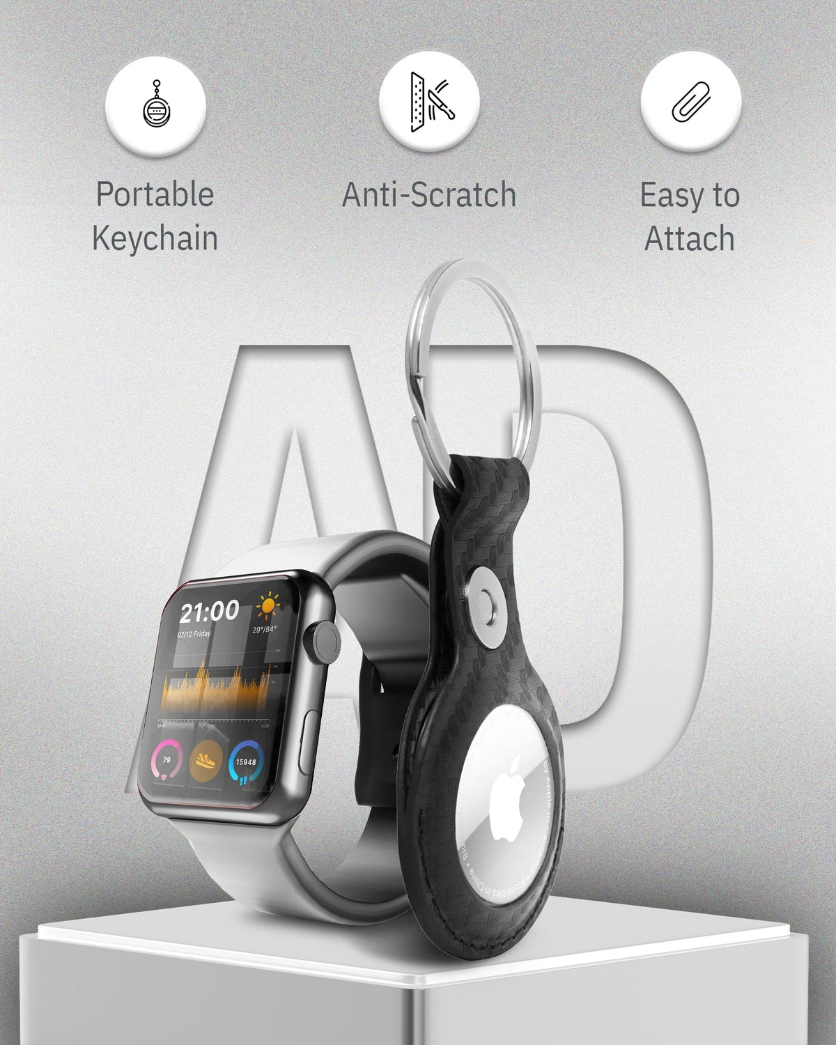 Genuine Leather AirTag Keychain – Protective Holder with Metal Ring