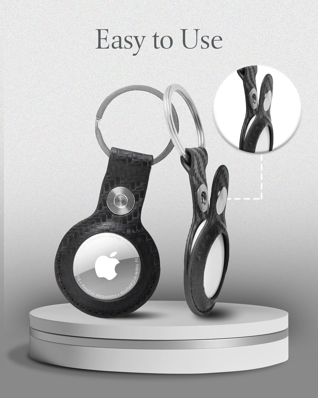Genuine Leather AirTag Keychain – Protective Holder with Metal Ring