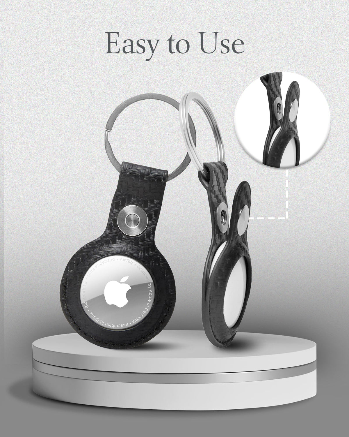 Genuine Leather AirTag Keychain – Protective Holder with Metal Ring
