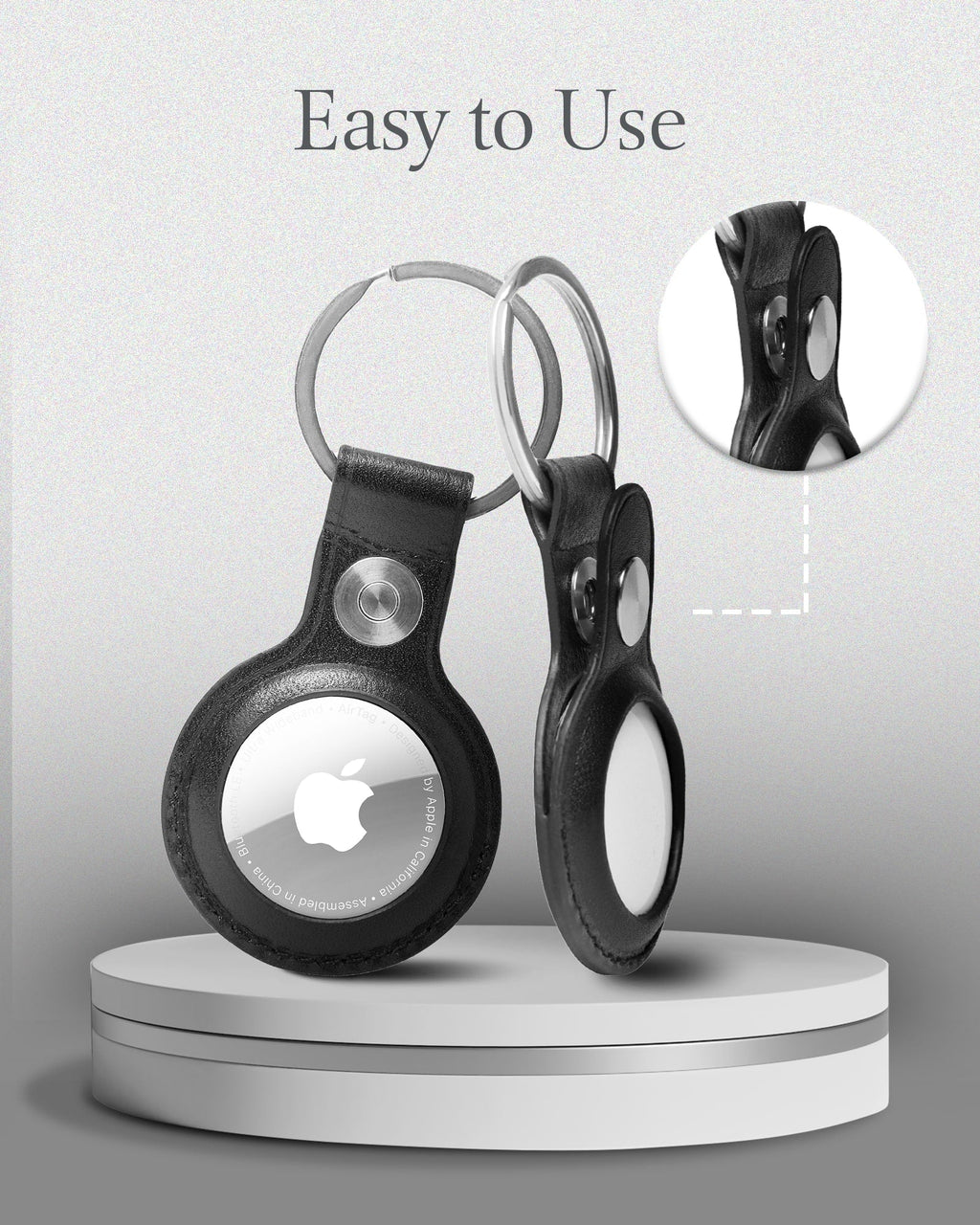 Genuine Leather AirTag Keychain – Protective Holder with Metal Ring