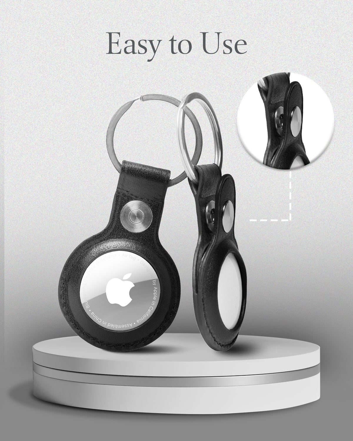 Genuine Leather AirTag Keychain – Protective Holder with Metal Ring