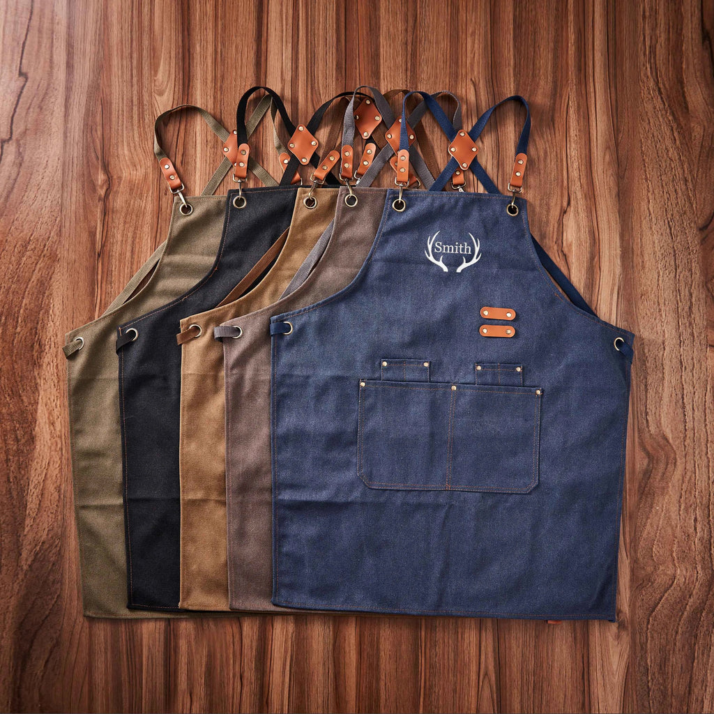Custom Canvas Apron with Pockets, Personalized Embroidered BBQ, Kitchen, Barista and Workshop Apron