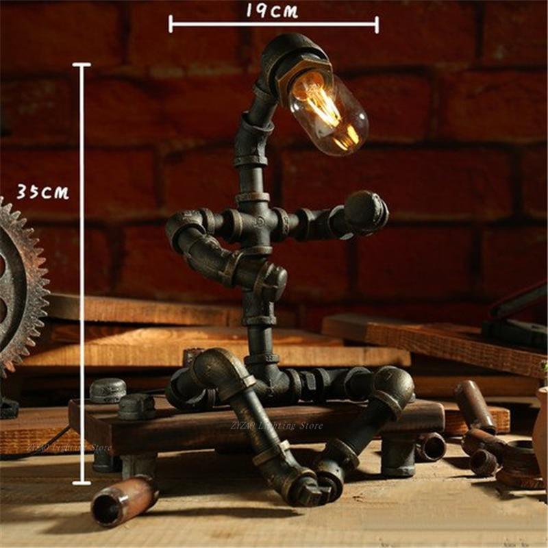Creative Retro Iron Tube Edison Led Table Light Fixtures Industry Vintage Decor Lamp Coffee Bar Lamps for Boys Retro Style Steampunk Lamp Cool and Cute Table Lamp