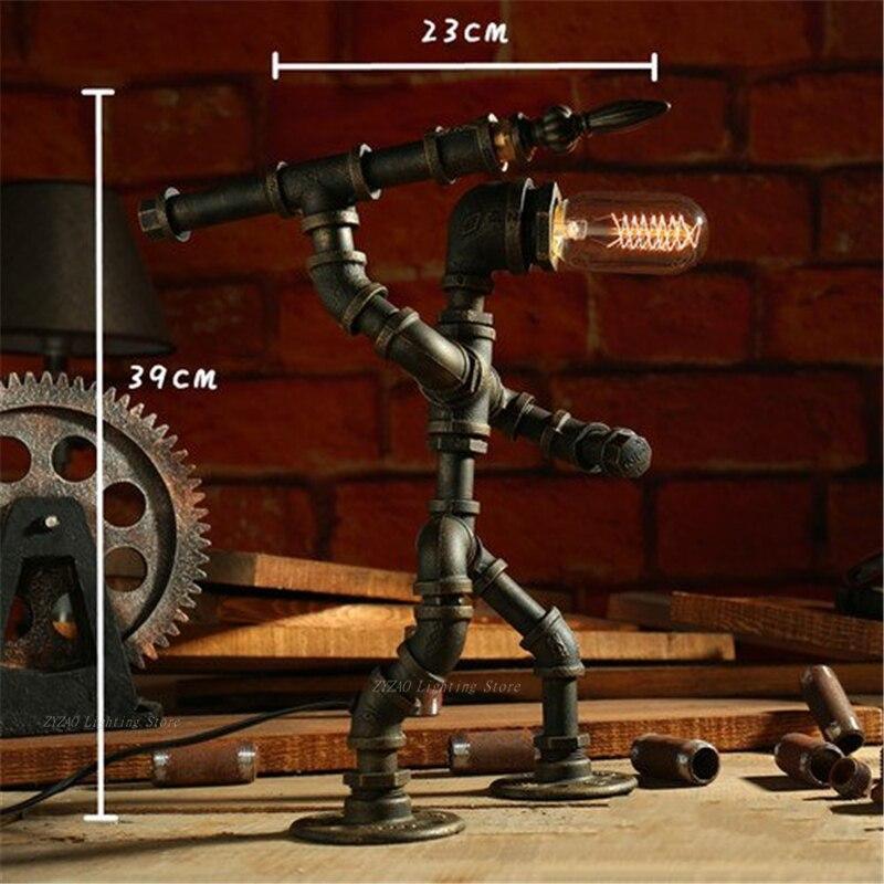 Creative Retro Iron Tube Edison Led Table Light Fixtures Industry Vintage Decor Lamp Coffee Bar Lamps for Boys Retro Style Steampunk Lamp Cool and Cute Table Lamp