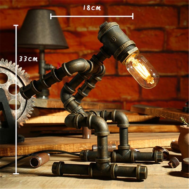Creative Retro Iron Tube Edison Led Table Light Fixtures Industry Vintage Decor Lamp Coffee Bar Lamps for Boys Retro Style Steampunk Lamp Cool and Cute Table Lamp
