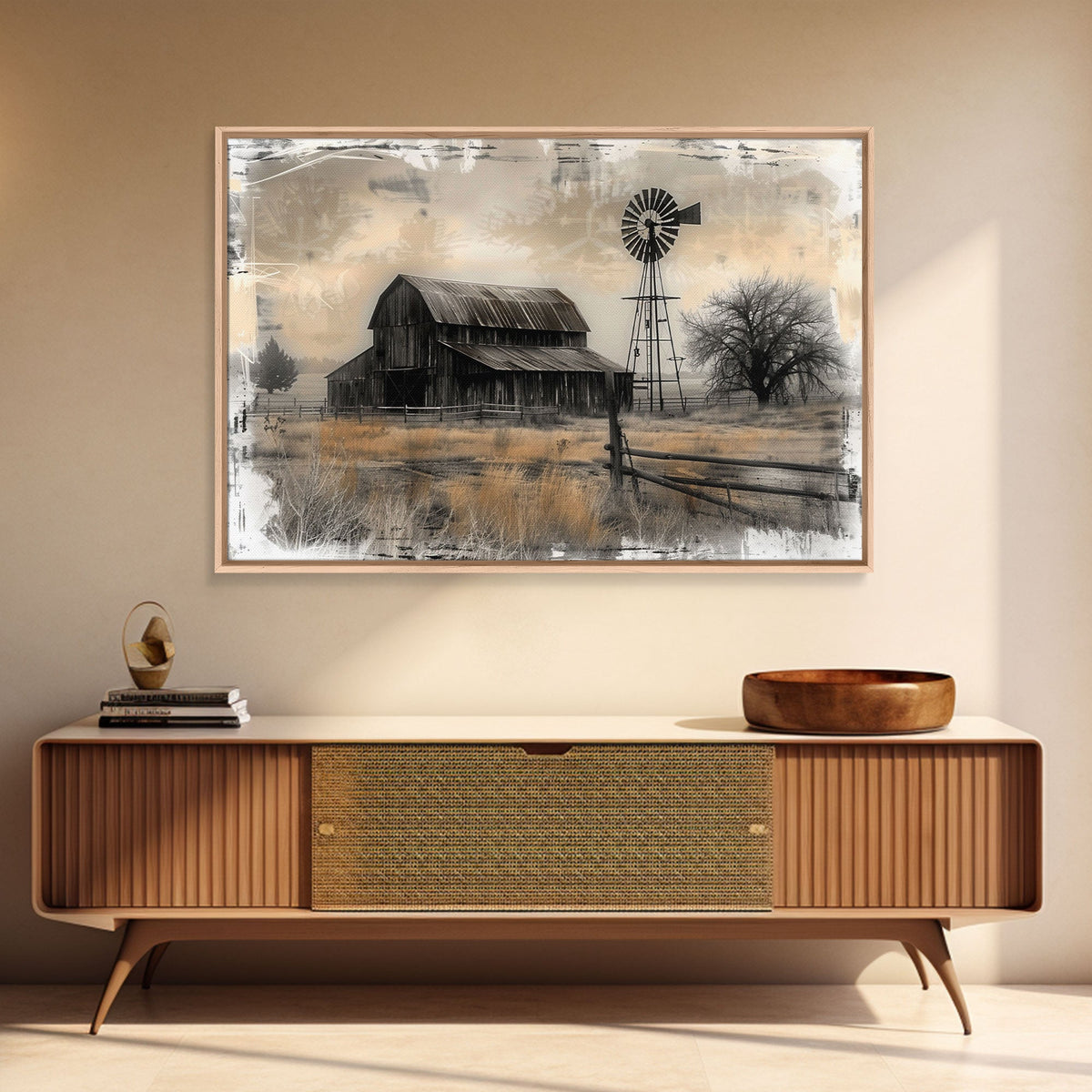 Farmhouse Barn Wall Art Canvas Print Painting Metal Art Vintage Decor Country Art Wood Frame Art Rustic Primitive Art Old Barn Painting