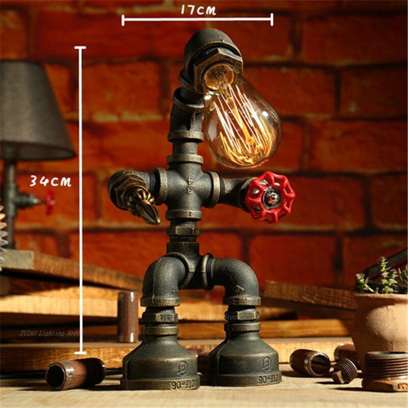 Creative Retro Iron Tube Edison Led Table Light Fixtures Industry Vintage Decor Lamp Coffee Bar Lamps for Boys Retro Style Steampunk Lamp Cool and Cute Table Lamp