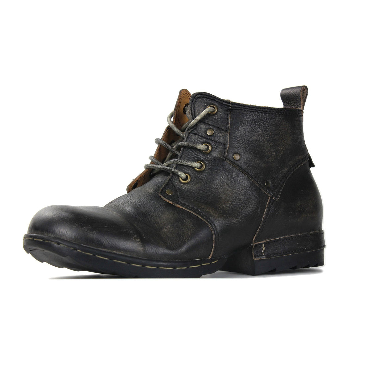 OSSTONE Moto Boots for Men Vintage Zipper-up Retro Leather Chukka Boots Distressed Rock n roll Bike Shoes Punk Boots OS-6015-3-B-D