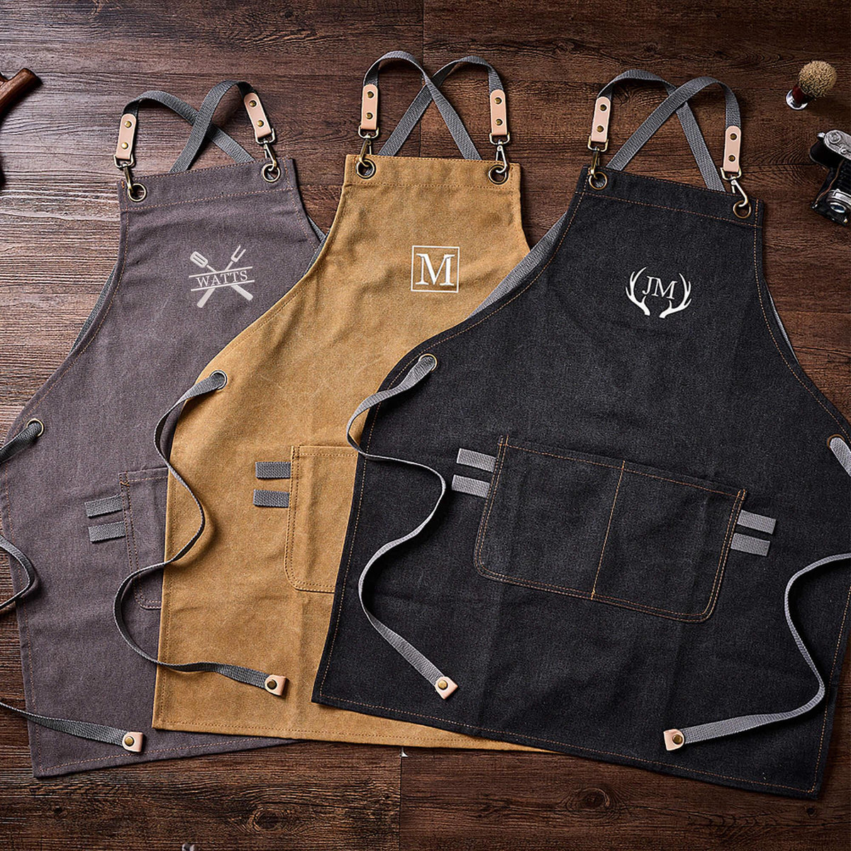 Personalized Canvas Apron for Men, Canvas Aprons with Pockets, Embroidered Kitchen Apron, Barbeque Apron, Bartender Apron, Chef Apron