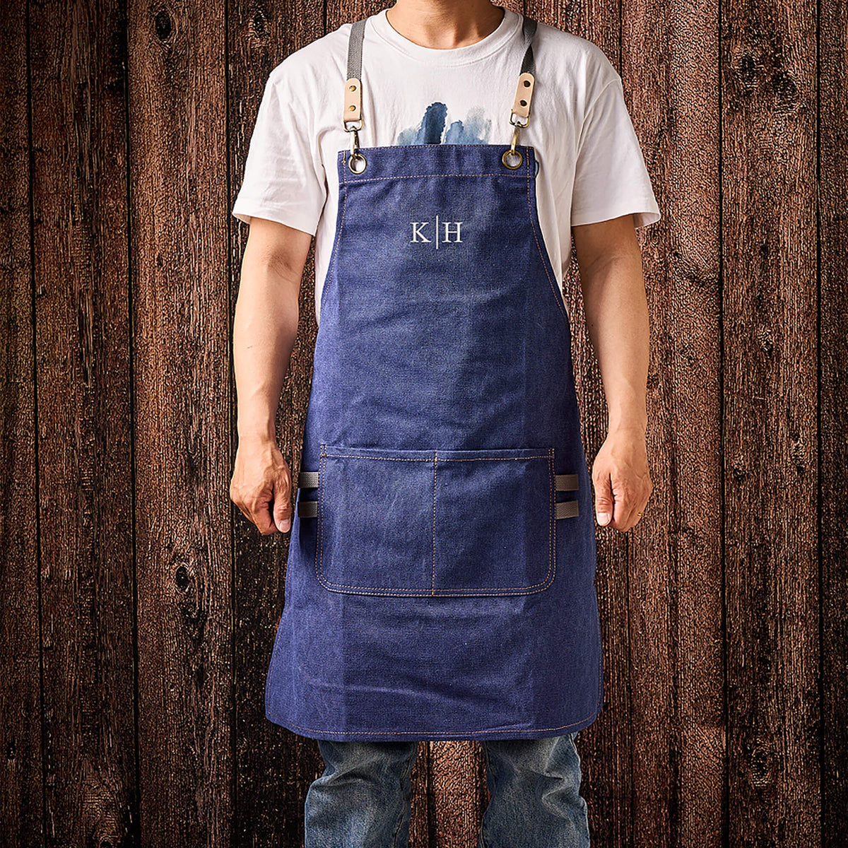 Personalized Canvas Apron for Men, Canvas Aprons with Pockets, Embroidered Kitchen Apron, Barbeque Apron, Bartender Apron, Chef Apron