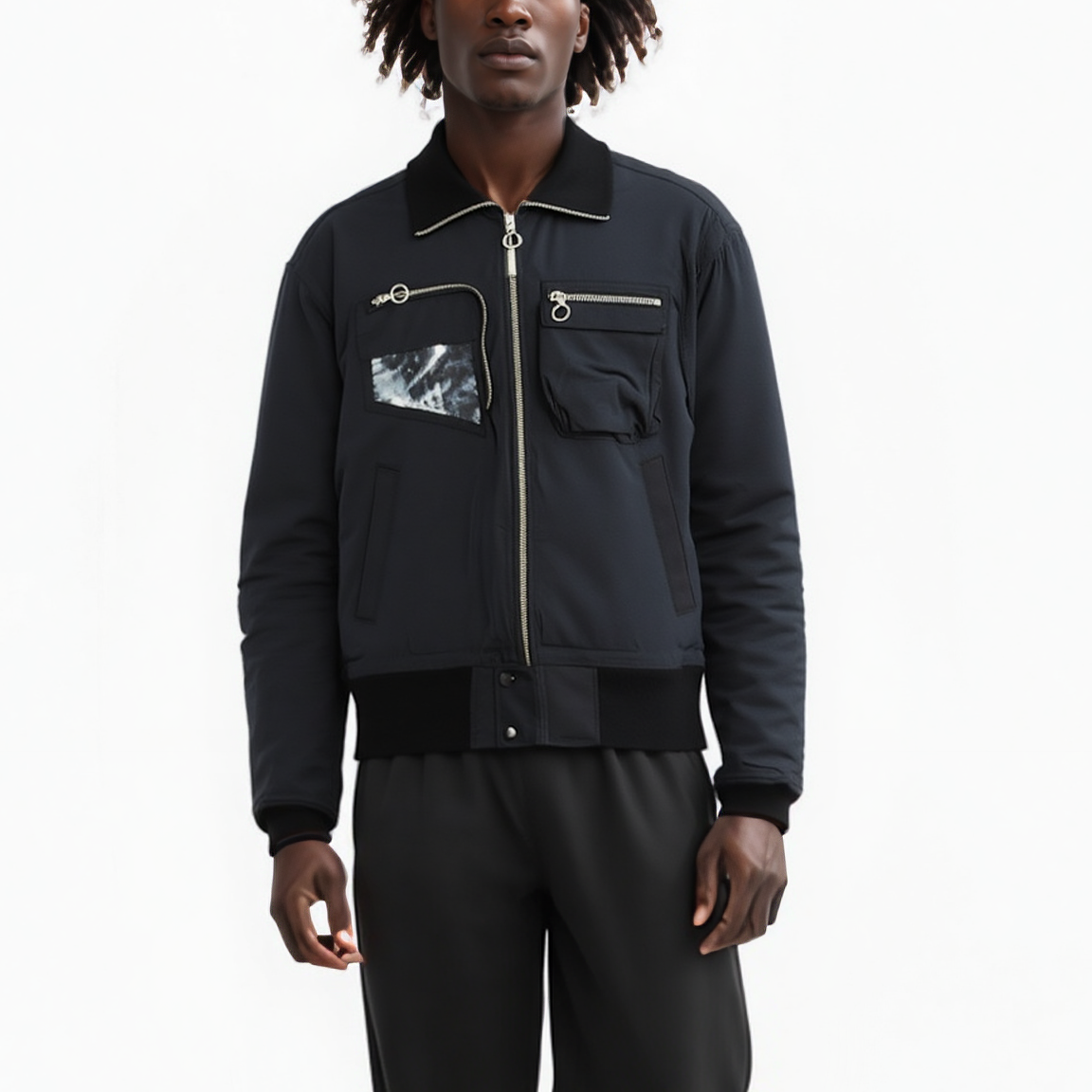 Men's Mock Collar Bomber Jacket in Black - Konus Brand