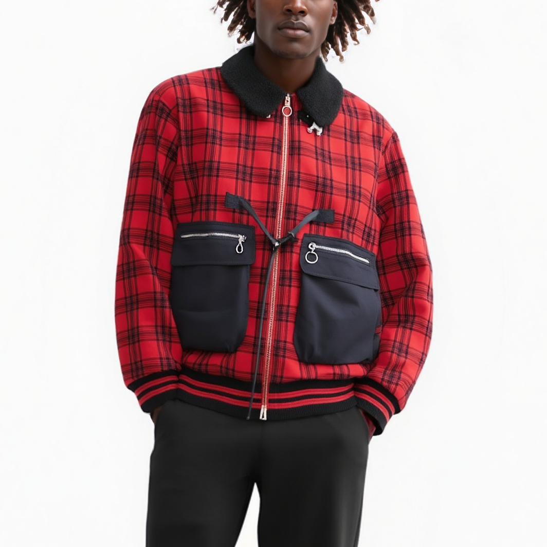 Men's Sherpa Collar MA2 Bomber Jacket in Red - Konus Brand