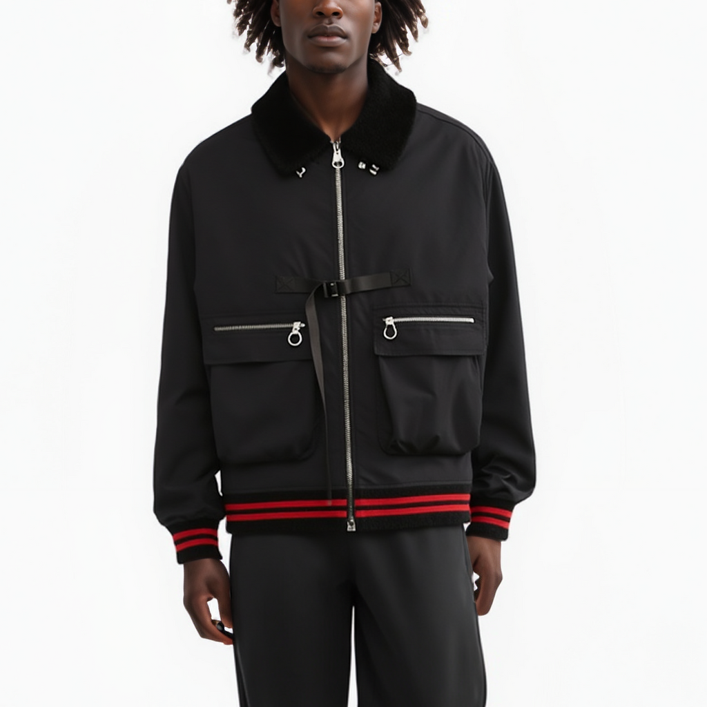 Men's Sherpa Collar MA2 Bomber Jacket in Black - Konus Brand